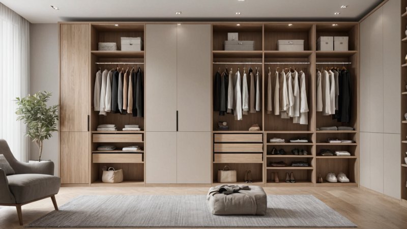 garderobeorganisering, stilren garderobe, minimalistisk design, skap tips, klesoppbevaringsløsninger